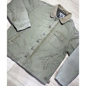 Old Navy Men's Chore Jacket XXL Corduroy Collar Button Front Olive Green‎